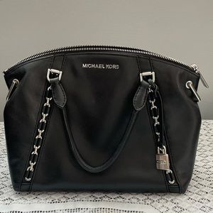 Michael Kors Small Black Purse Bag with Silver Chain & Lock Hardware